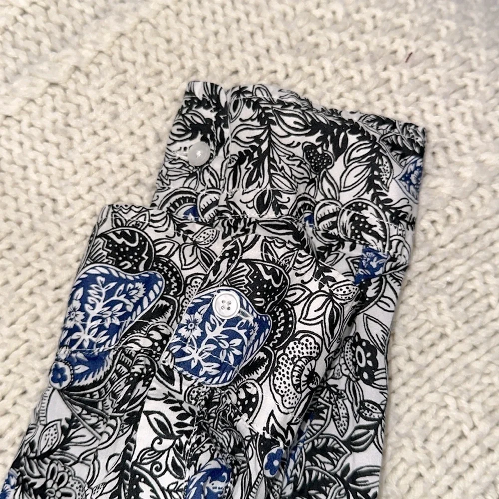 Talbots Blue and Black Paisley Button-Up Shirt size large cotton fabric - Picture 5 of 8